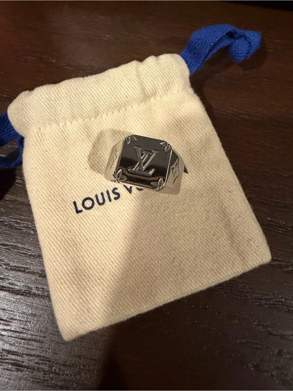 Louis Vuitton Silver Monogram Square Signet Ring